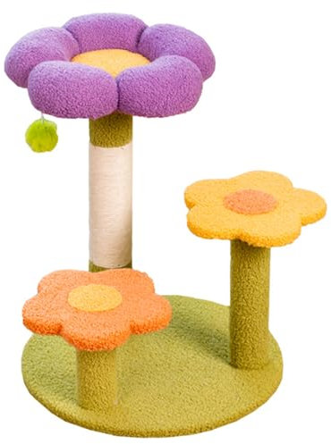 Casa para Gatos, árbol para Gatos, Centro de Actividades para Gatos, con Poste rascador de sisal, Estructura de Escalada para Gatos de Varios Niveles con Flores, para Interiores, 40 x 40 x 48 cm