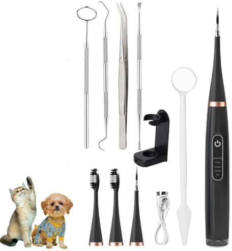 Sonic Tooth Cleaner for Dogs, Sonic Zahnreiniger für Hunde, Zahnsteinentferner Zahnreinigung Set, Zahnreinigung und Reinigungsset für Hunde Katze, 5 Reinigungsmodi (Schwarz, 1)