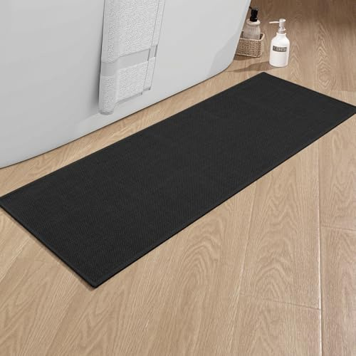 chakme Dünn Badezimmerteppich, 43x120 cm Schwarz Badematte rutschfest | Schnelltrocknend Badteppich, Waschbar Badvorleger, Gummi Duschvorleger
