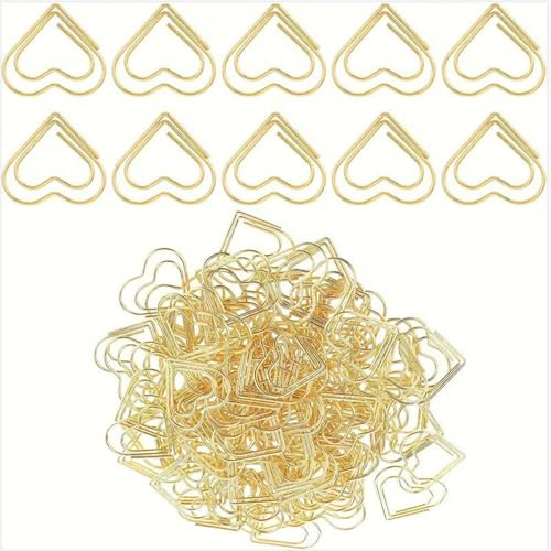 50 Stück Herz Büroklammern, Goldene Herzförmige Büroklammern (2 cm x 2,5 cm), Groß und Dekorativ, Ideal für Büro, Schule, Einladungen und Postkarten