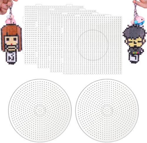6 Stück Bügelperlen Platten 5mm,Bügelperlen Vorlagen 4 Quadrat und 2 Runde,Kunststoff Steckperlen Schablonen Transparent,Stiftplatten für DIY handgefertigt,Pädagogisches Spielzeug