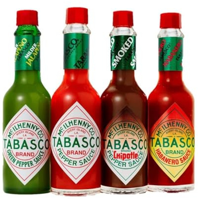 Coffret de 4 sauces TABASCO, 4 bouteilles de 60 ml, 4 bouteilles en verre de sauce chili, 100% naturelle