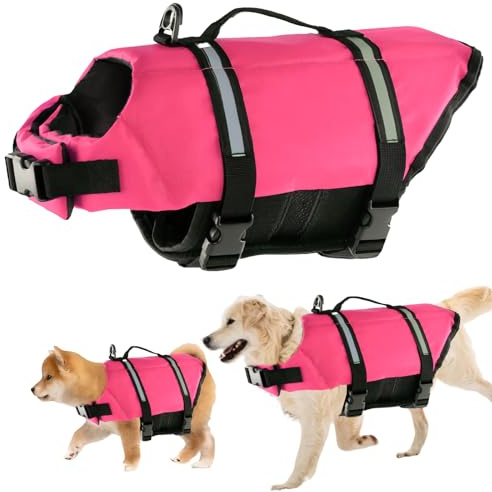 Flytväst för hundar, FainFun flytande väst för stora små medelstora hundar orange, simma i vattnet (rosa, XL)
