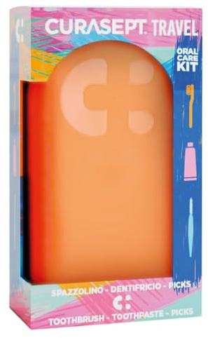 Curasept Travel Kit Oral Care ARANCIO | con Spazzolino Softline 0.15, Dentifricio Protection Booster FrozenMint 20ml e Picks Interdentali | Igiene Orale Completa Fuori Casa per Denti e Gengive Sane
