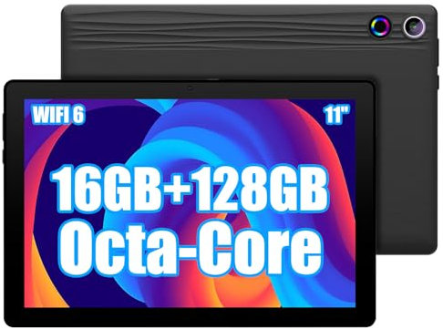 Ainmel Tablette 11 Pouces, Android 14 Tablette with Octa Core 2.0GHz Processor, 16GB RAM 128GB ROM 1TB TF, 5G+2.4G WiFi 6, 8+5MP Dual Camera, 6800 mAh Batterie, Bluetooth 5.0 (Noir)