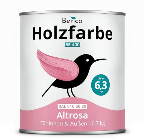 Berico Holzfarbe 0,7 Kg - 4in1 Premium Holzlack - RAL 0106030 Altrosa | Robuster Holz- & Wetterschutz inkl. Grundierung, für Innen & Außen, schnelle Trocknung, hohe Deckkraft