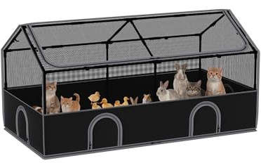 DINMO Recinto per Piccoli Animali, Box per Pulcini con Copertura Superiore, Recinto per Animali Domestici da Interno, Recinto per Animali Domestici con Fondo Impermeabile per Criceti, Ricci, Nero