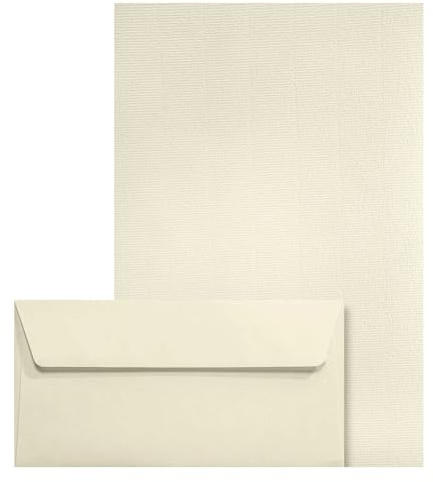 Netuno 50 Briefumschläge Ecru DIN lang + 50 Briefpapier A4 Aster Laid Set | Ivory · Wasserzeichen · gerippt strukturiert · für Hochzeit Einladungen Weihnachten