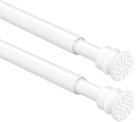 FVONZN Teleskopstange zum Klemmen 70-105 cm Ø 14 mm，Weiß，2 Stücks | Gardinenstange ohne Bohren aus Edelstahl,Klemmstange für Badezimmer, Küche, Fenster, Schrank, Einfache Montage ohne Werkzeug
