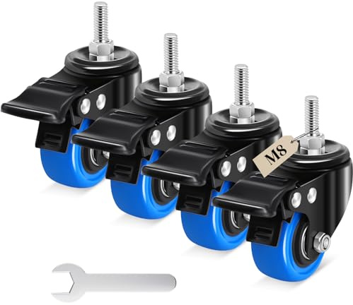 Humagineer 50mm Roulette Pour Meubles Tige Fileté M8 x 1,25x 25mm, Silencieuses Roulettes Etendoir Capacité 270KG, 360 Degrés Roulette Pivotantes avec Frein pour Meubles, Barbecue, Chariots, Transport