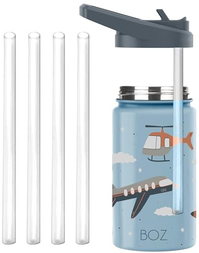 BOZ Thermos Kids Water Bottle Straws Replacement, 4 PCS Reusable Straw Set for Kids Cups, Compatible Thermos Kid Straw Replacement Parts, Fits 14 oz (414 ml)