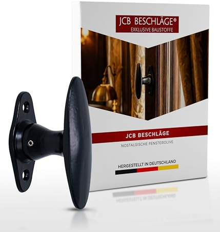JCB Beschläge® Fensterolive Eisen schwarz (82x27 mm) - nostalgischer 20er Jahre Fenstergriff massiv für Holz, Metall und Kunststofffenster - Historische Fensterolive - Deutsches Familienunternehmen