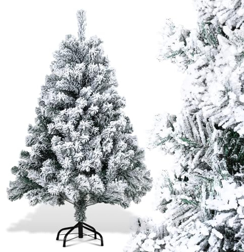 Peviasot Künstlicher Weihnachtsbaum mit Schnee, 120cm Automatischer Tannenbaum Schnellaufbau Klappsystem, Christbaum mit Metallständer, 340 Spitzen dichte Zweige Christmas Tree
