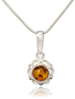 LIGURIUS Natural Amber Pendant Necklace with 925 Sterling Silver – Adjustable Chain 45-50 cm – Elegant Women’s Jewelry Gift with Box