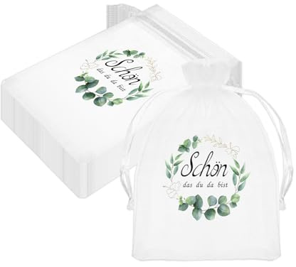 30 PCS Gastgeschenke Hochzeit, Organza Säckchen Schön Dass Du Da Bist Geschenkbeutel Kleine Säckchen zum Befüllen Mini Geschenktüten Kleine Tüten für Süßigkeiten mit Zugband