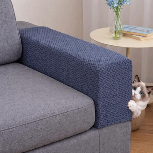 BIUBABIU Couch Arm Covers, Sofa Arm Covers, Set of 2, Stretchable Polyester Armrest Slipcovers, Anti-Slip and Washable Furniture Protector (Gray Blue,Medium (Set of 2))