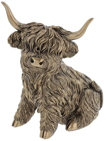 Shudehill Giftware Highland Cow Garden Ornament, Bronze Sitting Coo Figurine, Large Outdoor Decorative Statue