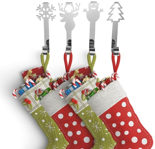 Gancio per camino, set di 4 clip in metallo, antiscivolo, per appendere ghirlande e decorazioni natalizie