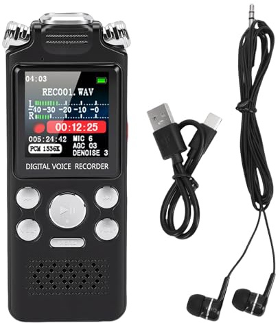 Plyisty Registratore Vocale Digitale da 96 GB, Dispositivo di Registrazione Audio da 1536 Kbps, Riduzione del Rumore con Doppio Microfono, Attivazione Vocale per Lezioni, Batteria da 50