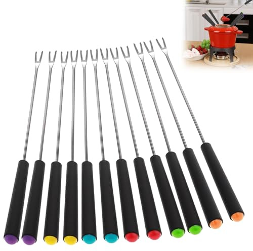 12-teiliges Fonduegabel-Set, 24,1 cm, hitzebeständige Edelstahl-Spieße für Käse, Schokoladenfondue, Marshmallows, Fleisch und Obst, Marshmallow-Sticks für Feuerstelle und Grill