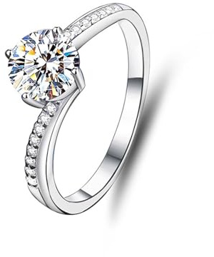 KnSam Echt Eheringe Platinum PT950, Verdreht Solitärring mit Moissanit, Platin Ring, Gr.51 (16.2)