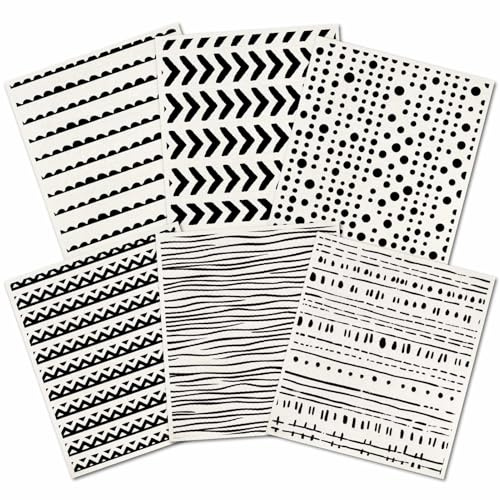 PRESSINART 6 Sheets 6 Styles Geometric Kitchen Dish Cloths Black and White Swedish Dishcloths Minimalist Reusable Kitchen Sponge Cloths Quick Drying Absorbent Towels for Dishes Countertop Bathroom Use