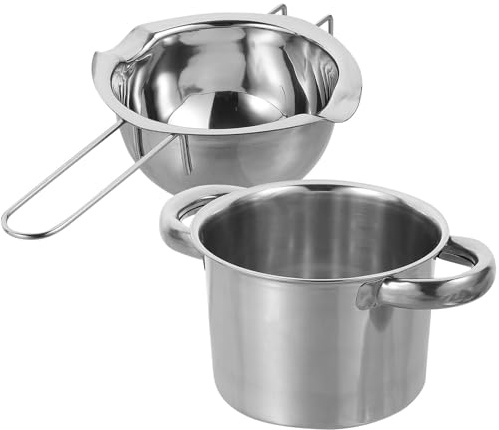 FELTECHELECTR Set Pentola per Sciogliere Burro e Cioccolato in Acciaio Inox 304 Bagnomaria 400 Ml e Manico Ergonomico, per Formaggio, Caramelle e Cottura Delicata in Cucina