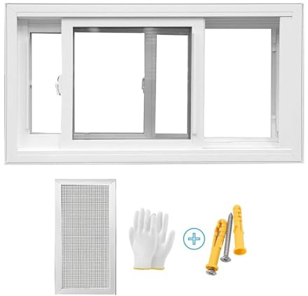 Vinyl Basement Slider Window, Sliding Windows, Replacement Window with Tempered Glass and Fiberglass Screen for Shed, Chicken Coop, Playhouse, Household, Garage(White,W 29 x H 19)