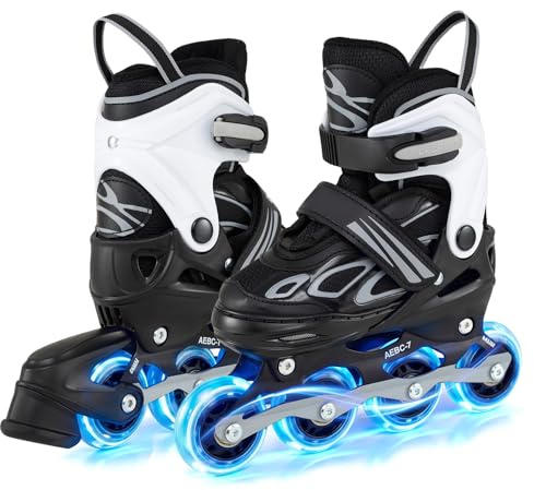 COSTWAY Rollschuhe Kinder, Inline Roller Skates 4 Größen verstellbar, Kinderrollschuhe mit leuchtenden Rädern, ABEC-7, Inliner Drinnen & Draußen für Mädchen, Jungen & Anfänger ab 5 Jahren (27-31)