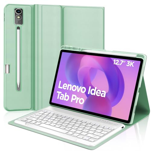 FOGARI Teclado para Lenovo Idea Tab Pro 12.7 2025 | Funda con Español Ñ Teclado Bluetooth Magnético Desmontable para Lenovo Idea Tab Pro 12.7 2025 TB-373FU/375FC, Verde Claro