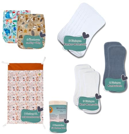 Stoffwindel Kennenlernset One-Size, ca. 5-17kg, Mitwachsend und einfach | Stoffwindel Wickeln bei Babys, Perfekt für Anfänger, einfaches Wickeln durch flexibles Stoffwindelsystem zum Kennenlernen