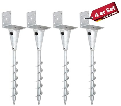 4x siwitec L-Pfostenträger für Vierkantholzpfosten, 470 mm Gesamthöhe, Pfostenträger aus feuerverzinktem Stahl zum Einschrauben, Pfostenhalter, Pfostenschuh, Balkenschuh, Bodenhülsen für Holzpfosten