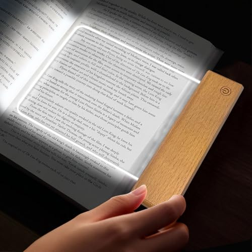Maxspace Leselampe Buch, 3 Lichtfarben Dimmbares LED Buchlampe mit Timer, Wiederaufladbare Buch Leselampe für Nachtlesungen im Bett (Holz)