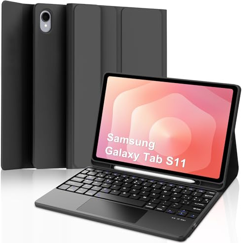 Funda Teclado para Samsung Galaxy Tab S11 11 Pulgadas con Trackpad, Español Ñ Teclado Bluetooth Inalámbrico con Funda Delgado y Portalápices para Tableta Samsung Galaxy Tab S11 11 2025-Negro