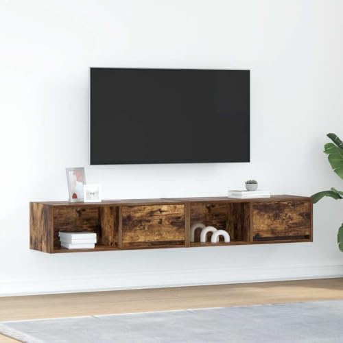 Fengshui Lot de 2 armoires TV en chêne fumé 80 x 31 x 25,5 cm | Matériau en bois, montage mural, espace de rangement pour médias, facile d'entretien