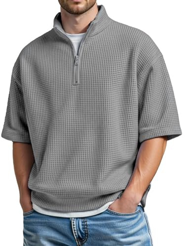 RUMAOZIA Camiseta de manga larga para hombre de pana con cuello Henley, cremallera, retro, moderno, informal, informal, para el tiempo libre, invierno, uso diario, polo, camisas, cómodas, con cuello