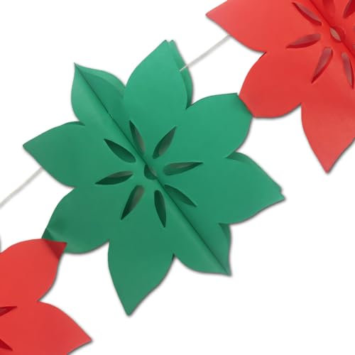 Weihnachtsdeko Girlande Weihnachtssterne grün rot - Seidenpapier schwer entflammbar, 3 m Länge