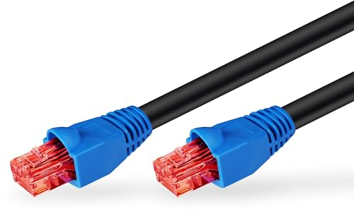 Goobay 94394 CAT6 Kabel för utomhusbruk nätverkskabel UV- och vattenskyddad svart/blå