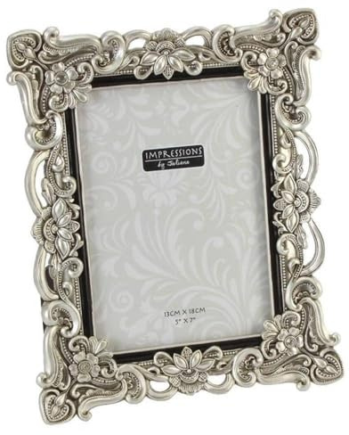 Impressions - Antique Silver - Floral Resin Frame with Crystals - 5 x 7