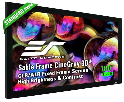 Elite Screens Ceiling and Ambient Light Rejecting Fixed Frame Projector Screen Sable Frame CineGrey 3D, 100-inch Diagonal 16:9 for Home Theater, Movie and Office Presentations, ER100DHD3