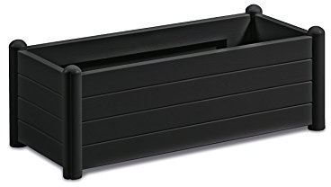 XL Pflanzkasten im Holz-Design aus Kunststoff in Anthrazit. Maße BxTxH in cm: 100 x 43 x 35 cm.