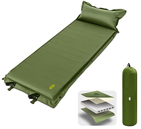 Zenph Camping Luftmatratze, Aufblasbare Foam Selbstaufblasbar,mit Kissen Leichte Falten Camping Isomatte für Hängematte und Zelt Schlafsack Outdoor Wandern (Grün)