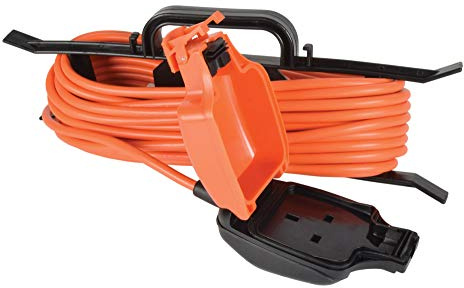 Ex-Pro Weatherproof Mains Outdoor Electrical Extension Lead for Garden and DIY Tools, 13 Amp, IP54, 1 Gang Socket, with H Frame, 5m