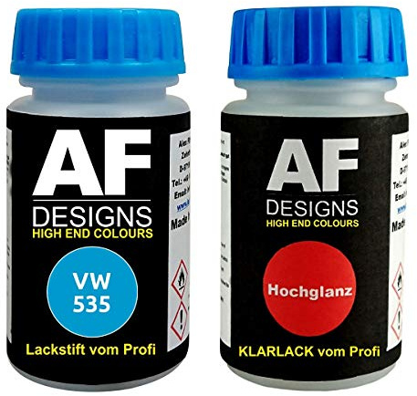 Alex Flittner Designs Lackstift für VW/Volkswagen 535 Hellblau + Klarlack je 50ml Autolack Basislack Set