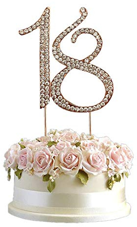 Eterspr 18 Zahl Kuchen Topper Strass, Geburtstag Kuchen Spitzenwerken Rhinstone Deko, für Jubiläum, Partydekoration, Geburtstagstortendekoration (Golden)