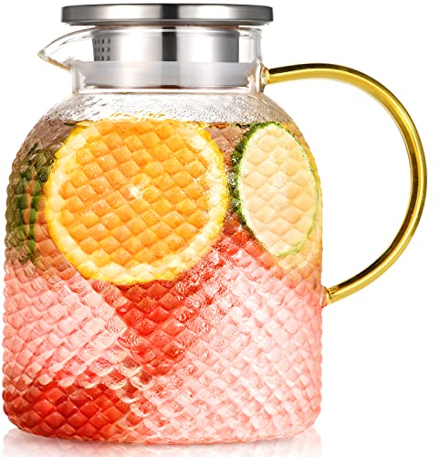 Water Jug, ZBUFAN 1.8L Glass Jug with Lid, Glass Water Jug for Fridge, Heat Resistant Water Carafe, Pitcher for Juice, Iced Tea, Milk, Cold & Hot Beverage