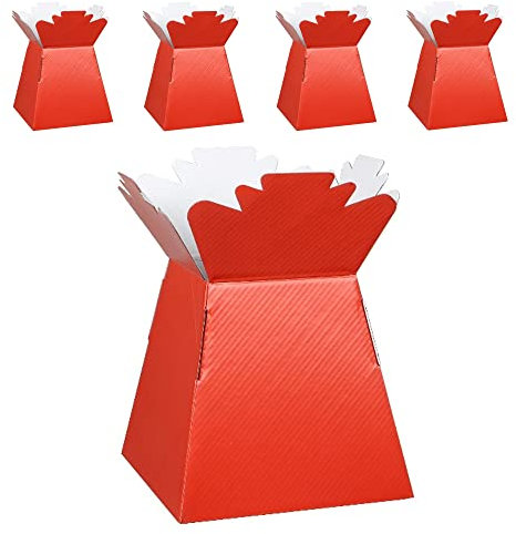 5-Pack Flower Bouquet Boxes Florist Packaging Gift Craft Box Vase – Holder for Flowers, Bouquets, Plants, Sweets – Decoration for Wedding, Birthday, Anniversary, Floral Arrangement – Pack of 5 – Red