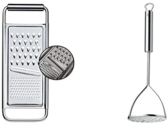 WMF Küchenreibe Kartoffelreibe Gurkenhobel Cromargan Edelstahl rostfrei spülmaschinengeeignet & Kartoffelstampfer 28,5 cm Profi Plus Cromargan Edelstahl rostfrei teilmattiert spülmaschinengeeignet