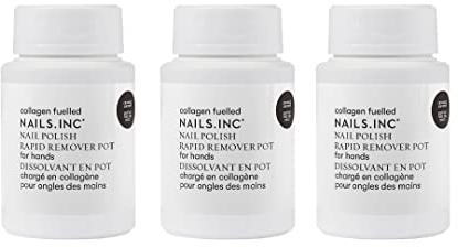 Nails.INC Nail Polish Remover Pot Trio, Formulated with Collagen to Promote Nail Strength and Growth, Coconut Scented, Acetone Free, Cruelty Free, Vegan