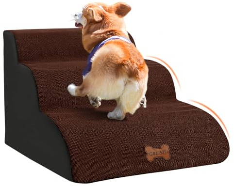 CALIYO Hundetreppe 3 Stufen, Hundetreppe für Kleine Hunde, Katzentreppe 40 cm hoch, Haustiertreppe mit Waschbarem Bezug und Rutschfester Unterseite, Hunderampe für Bett, Couch und Auto (60×40×40cm)